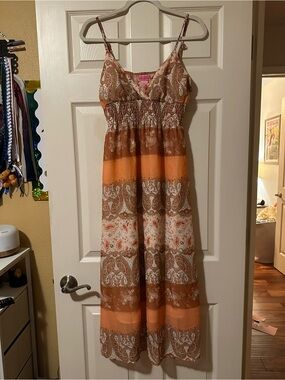 She's Cool Orange Paisley Maxi Dress with Spaghetti Straps